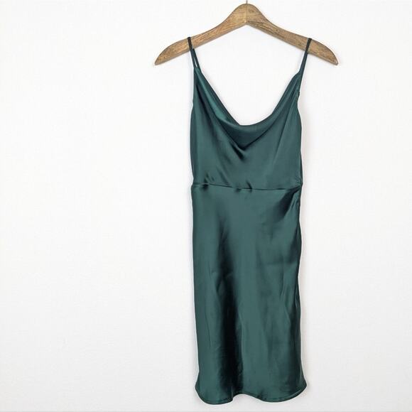 Adelyn Rae Aria Forrest Green Cowl Neck Mini Slip Dress Size XS - Picture 3 of 10